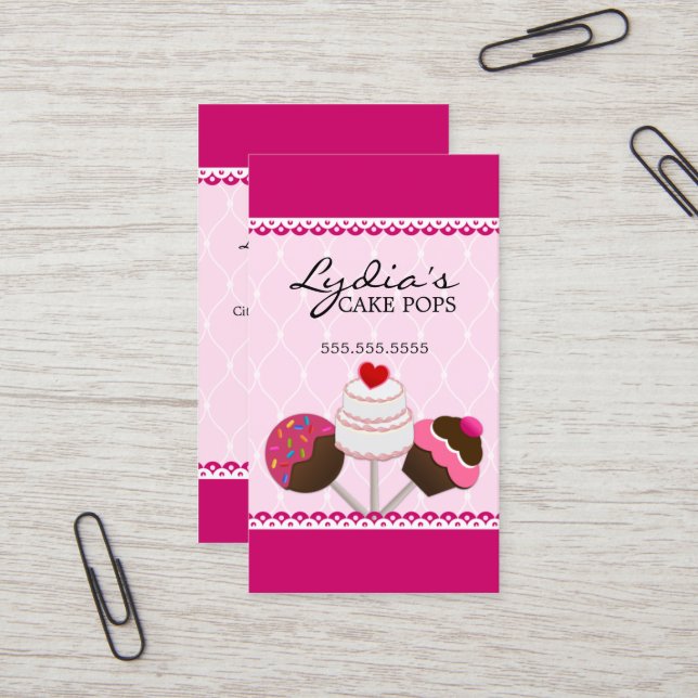 Elegant Cake Pops Bakeshop Business Card (Front/Back In Situ)
