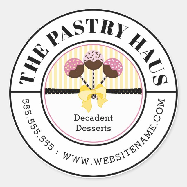 Elegant Cake Pops Curved Text Classic Round Sticker (Front)