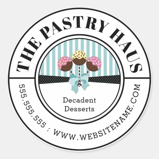 Elegant Cake Pops Curved Text Classic Round Sticker (Front)