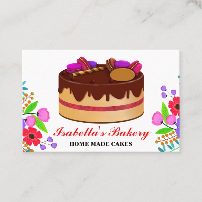 Elegant Cakes And Flowers Bakery Home Made Floral Business Card (Front)