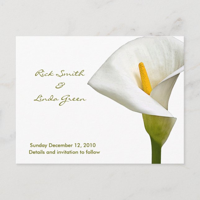 Elegant Cala Lily - Save the Date white Announcement Postcard (Front)