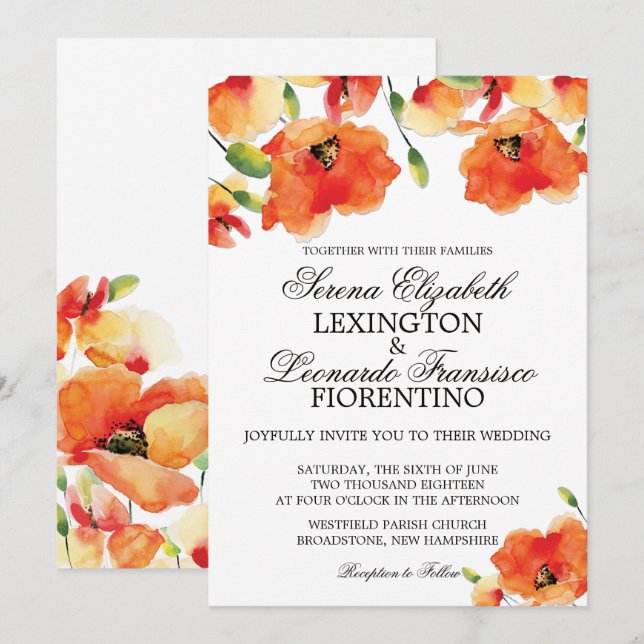 Elegant California Golden Poppy Summer Wedding Invitation (Front/Back)