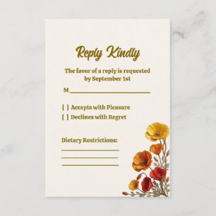 Elegant California Poppy Wedding RSVP Card