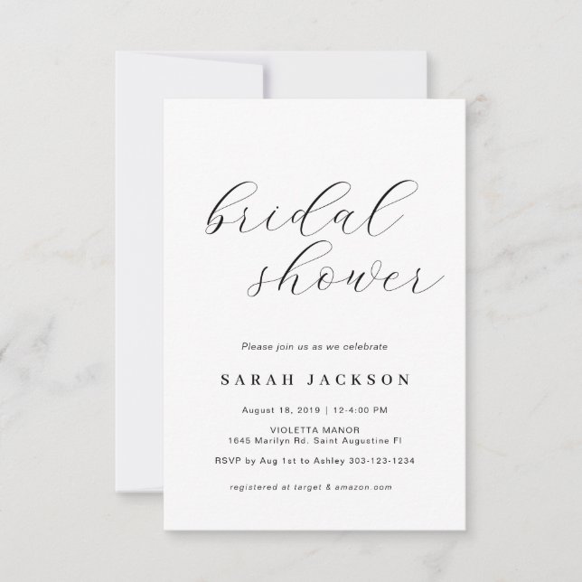 Elegant Caligraphy Bridal Shower Invitation (Front)