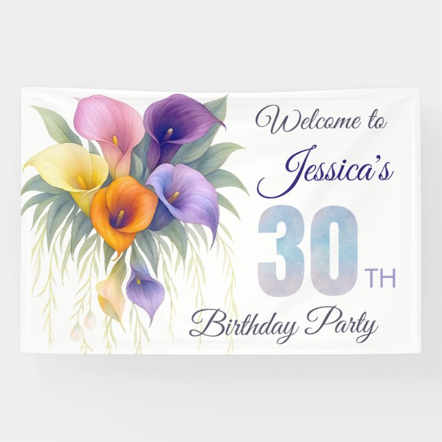 Elegant Calla Lily 30th Birthday Milestone Banner (Horizontal)