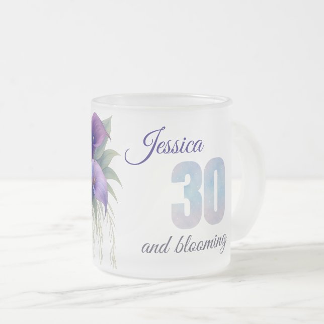 Elegant Calla Lily 30th Birthday Milestone Frosted Glass Coffee Mug (Front Right)