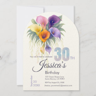 Elegant Calla Lily 30th Birthday Milestone Invitation