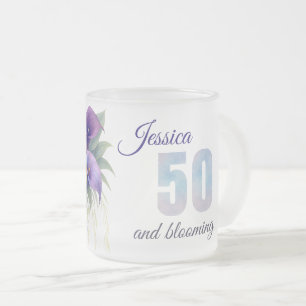 Elegant Calla Lily 50th Birthday Milestone Frosted Glass Coffee Mug
