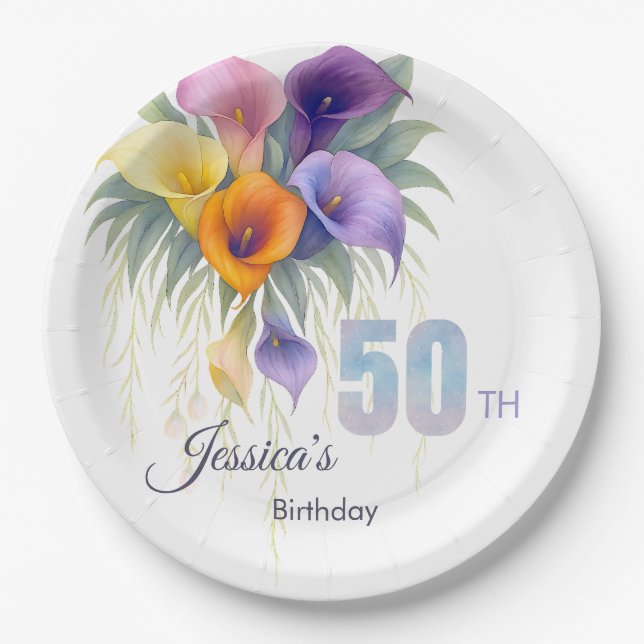 Elegant Calla Lily 50th Birthday Milestone Paper Plate (Front)
