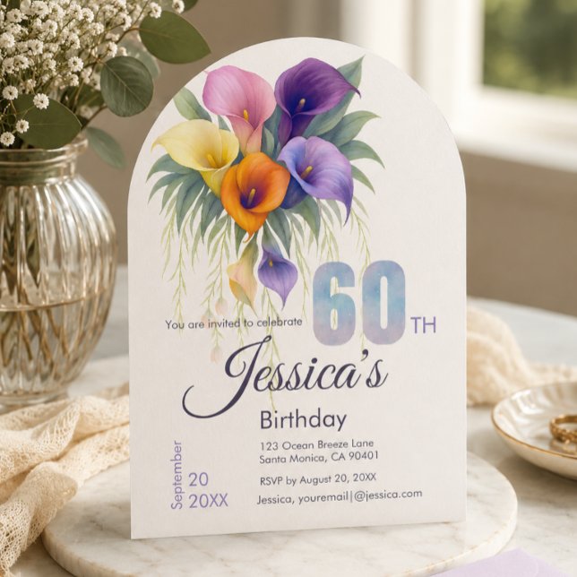Elegant Calla Lily 60th Birthday Milestone Invitation (Creator Uploaded)