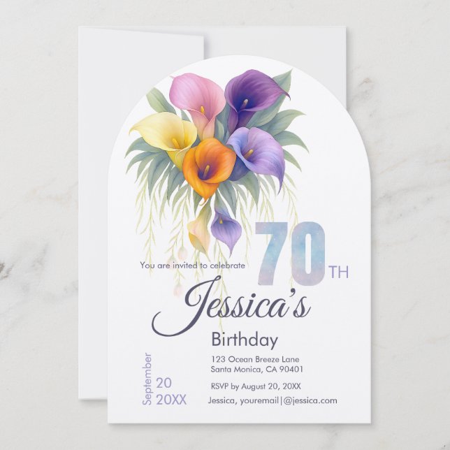 Elegant Calla Lily 70th Birthday Milestone Invitation (Front)
