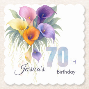 Elegant Calla Lily 70th Birthday Milestone Paper Coaster