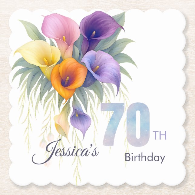 Elegant Calla Lily 70th Birthday Milestone Paper Coaster (Front)