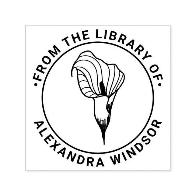 Elegant Calla Lily Bloom Library Book Name Self-inking Stamp (Design)