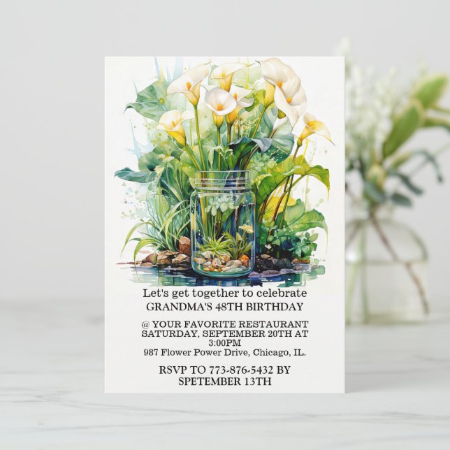 Elegant Calla Lily Illustration Birthday Party Invitation (Standing Front)
