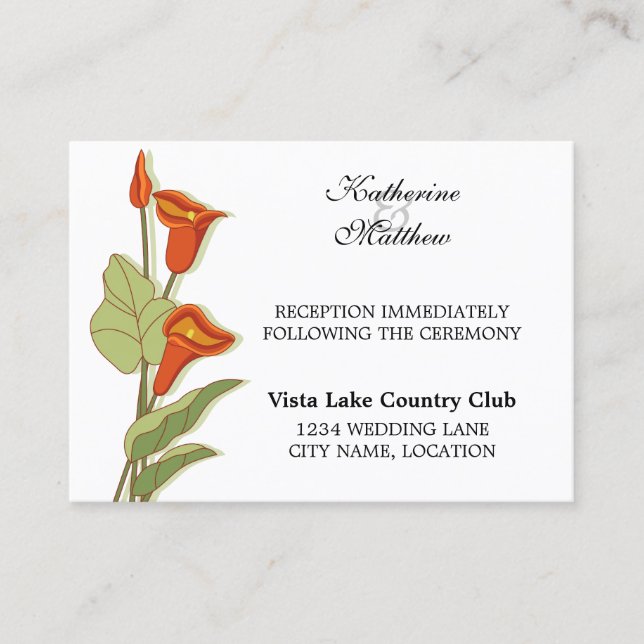 Elegant Calla Lily in Orange Reception Cards (Front)
