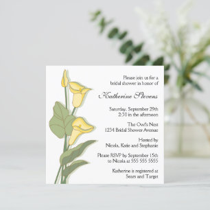 Elegant Calla Lily in Yellow Bridal Shower Invitation