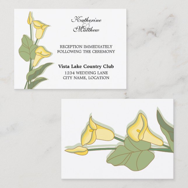 Elegant Calla Lily in Yellow Reception Cards (Front/Back)