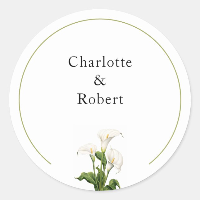 Elegant Calla Lily Personalised Classic Round Sticker (Front)