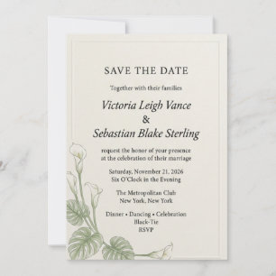 Elegant Calla Lily & Tropical Greenery Save Invitation