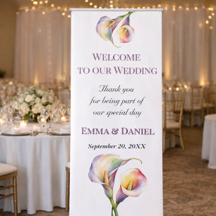 Elegant Calla Lily Watercolor Wedding Welcome Retractable Banner