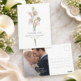 Elegant Calla Lily Wedding Photo Thank You Postcard