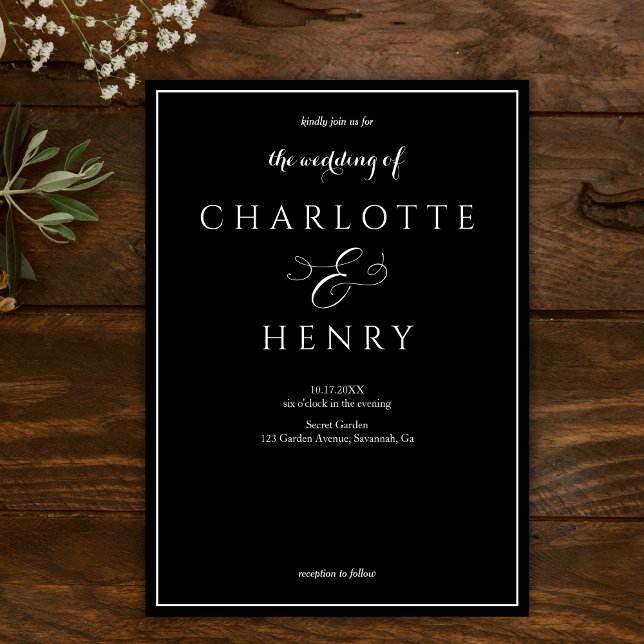 Elegant Callighraphy Script Black Wedding  Invitation (Creator Uploaded)