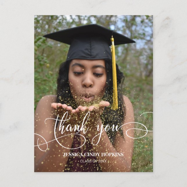 Elegant Calligraph Graduation Photo Thank You Postcard (Front)