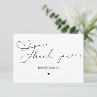 Elegant Calligraph Simple Heart Wedding  Thank You Card