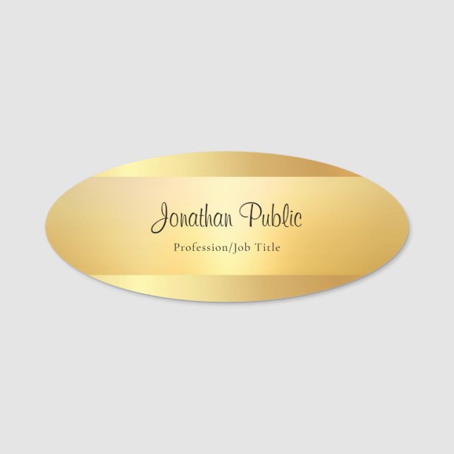 Elegant Calligraphed Script Name Gold Template Name Tag (Front)