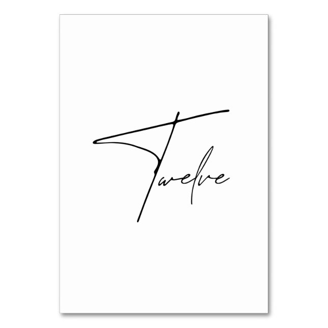 Elegant Calligraphic Wedding Table 12 table Number (Front)
