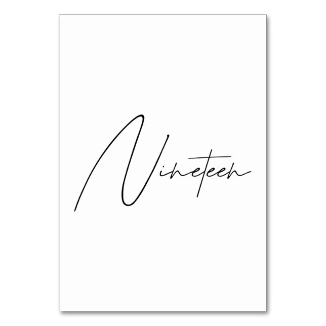 Elegant Calligraphic Wedding Table 19 table Number (Front)