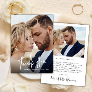 Elegant Calligraphy 2 Photo Wedding Thank You Card