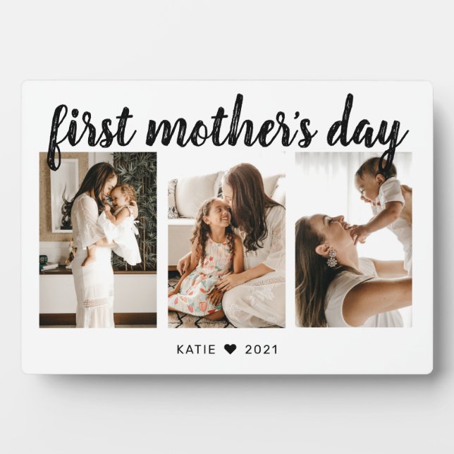 Elegant Calligraphy 3 Photo Mother’s Day Keepsake  Plaque (Front)