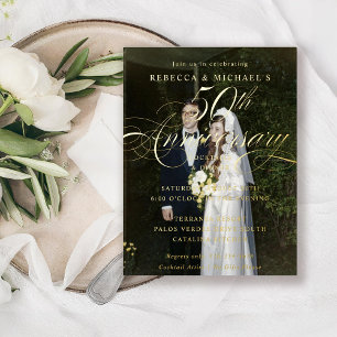 Elegant Calligraphy 50th Anniversary Party Foil Invitation Postcard