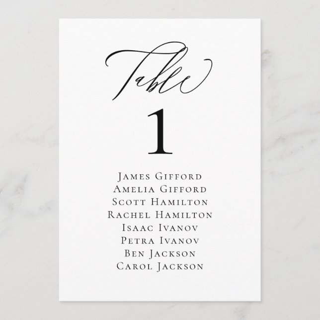 Elegant Calligraphy 5x7 Table Number Card (Front)