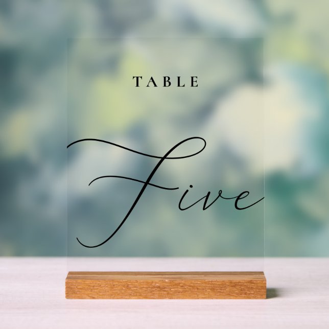 Elegant Calligraphy Acrylic Sign Table Number Five (Neutral)
