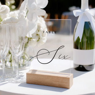 Elegant Calligraphy Acrylic Sign Table Number Six