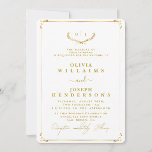 ELEGANT CALLIGRAPHY AND CHIC FRAME GOLDEN WEDDING INVITATION