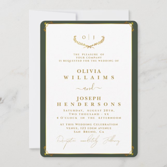 ELEGANT CALLIGRAPHY AND FRAME GOLDEN CHIC WEDDING INVITATION (Front)