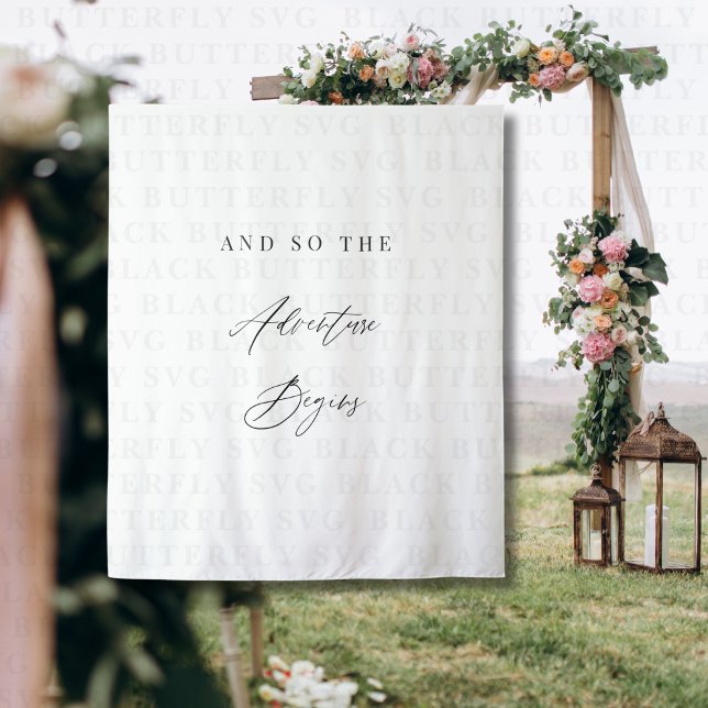 Elegant Calligraphy “And So The Adventure Begins”  Tapestry (and so the adventure begins wedding photo backdrop banner )