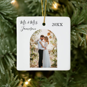 Elegant Calligraphy Arch Photo Frame Newlywed Ceramic Ornament