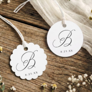 Elegant Calligraphy B Monogram Initial Wedding Favour Tags