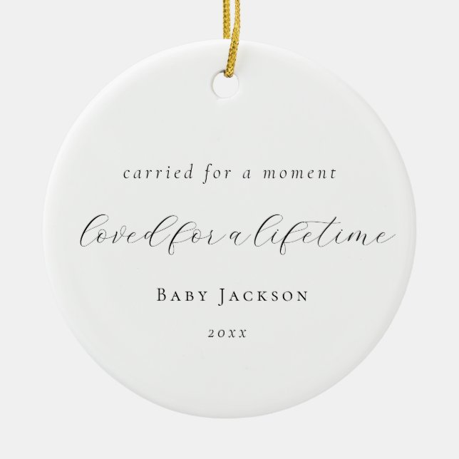Elegant Calligraphy Baby Loss Memorial  Ceramic Tree Decoration (Front)