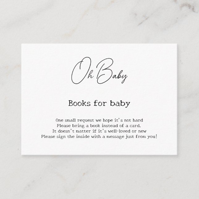 Elegant Calligraphy Baby Shower Books for baby Enclosure Card (Front)