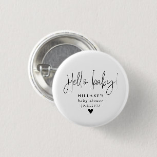 Elegant Calligraphy Baby Shower Hello baby  3 Cm Round Badge