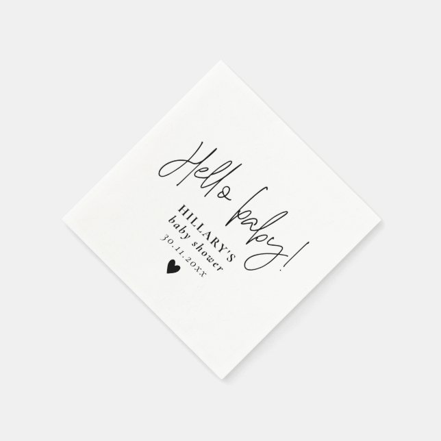 Elegant Calligraphy Baby Shower Hello baby  Napkin (Corner)