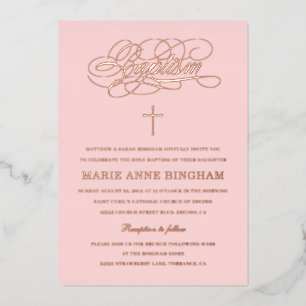 Elegant Calligraphy Baptism Blush Rose Gold