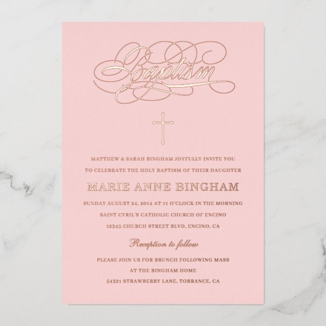 Elegant Calligraphy Baptism Blush Rose Gold  (Front)