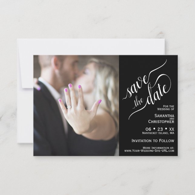 Elegant Calligraphy Black 2 Pane Photo Wedding Save The Date (Front)